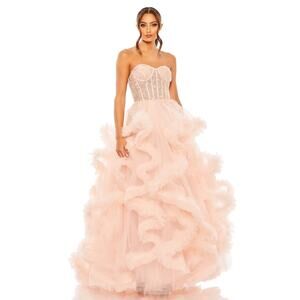 MAC DUGGAL Blush Pink Sheer Corset Hand Beaded Embroidered Ballroom Dress Size 8